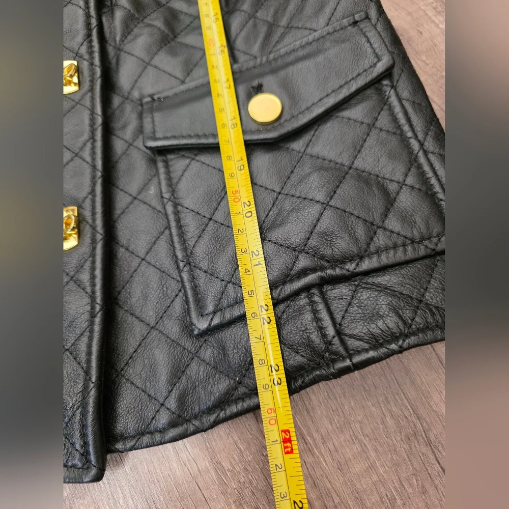 PETER NYGARD Black Quilted LEATHER JACKET Designer Whimsigoth Quiet Luxury Y2K - Picture 4 of 14